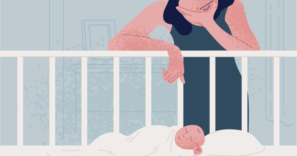 Femme en dépression du post-partum épuisement bébé