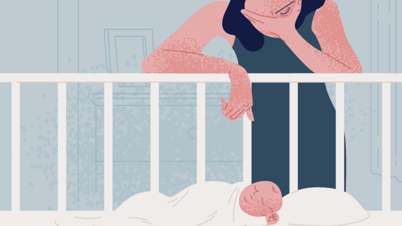 Femme en dépression du post-partum épuisement bébé