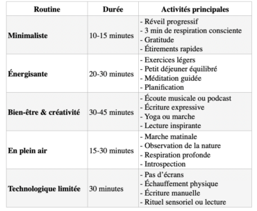 Tableau rituels matinaux