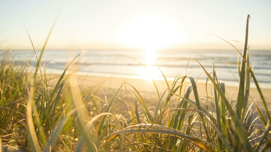 Paysage d'une plage avec lever de soleil